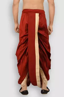 Men's Traditional Red Coloured Plain Art Silk Dhoti
