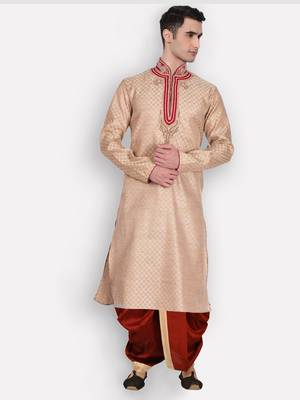 Men's Traditional Red Coloured Plain Art Silk Dhoti 5
