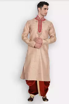 Men's Traditional Red Coloured Plain Art Silk Dhoti
