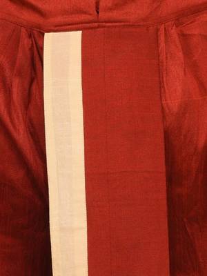 Men's Traditional Red Coloured Plain Art Silk Dhoti 6