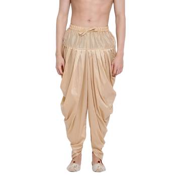 Men's Traditional Beige Coloured plain Pattern Art Silk Kaul Dhoti 1