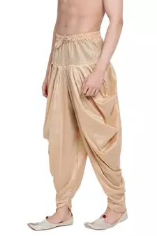 Men's Traditional Beige Coloured plain Pattern Art Silk Kaul Dhoti