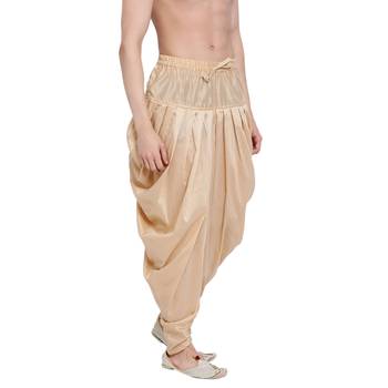 Men's Traditional Beige Coloured plain Pattern Art Silk Kaul Dhoti 3