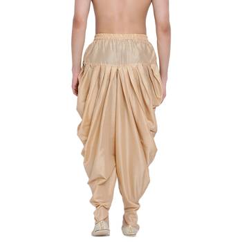 Men's Traditional Beige Coloured plain Pattern Art Silk Kaul Dhoti 4