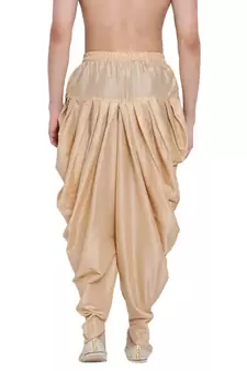 Men's Traditional Beige Coloured plain Pattern Art Silk Kaul Dhoti