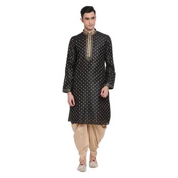 Men's Traditional Beige Coloured plain Pattern Art Silk Kaul Dhoti 5