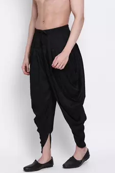 Men's Traditional Black Coloured plain Pattern Art Silk Kaul Dhoti