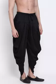 Men's Traditional Black Coloured plain Pattern Art Silk Kaul Dhoti