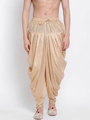 Men's Traditional Deep Beige Coloured plain Pattern Art Silk Kaul Dhoti 1
