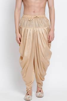 Men's Traditional Deep Beige Coloured plain Pattern Art Silk Kaul Dhoti