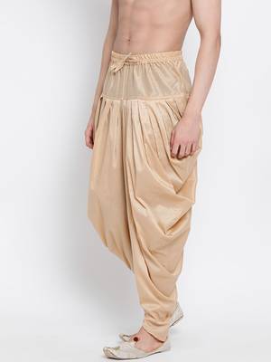 Men's Traditional Deep Beige Coloured plain Pattern Art Silk Kaul Dhoti 2
