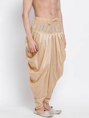 Men's Traditional Deep Beige Coloured plain Pattern Art Silk Kaul Dhoti 3