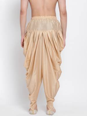 Men's Traditional Deep Beige Coloured plain Pattern Art Silk Kaul Dhoti 4