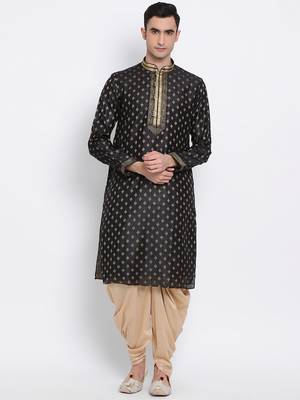 Men's Traditional Deep Beige Coloured plain Pattern Art Silk Kaul Dhoti 5