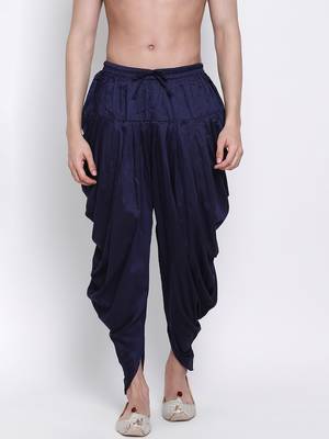 Men's Traditional Deep Blue Coloured plain Pattern Art Silk Kaul Dhoti 1