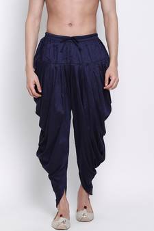 Men's Traditional Deep Blue Coloured plain Pattern Art Silk Kaul Dhoti