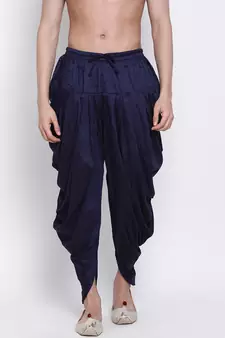 Men's Traditional Deep Blue Coloured plain Pattern Art Silk Kaul Dhoti