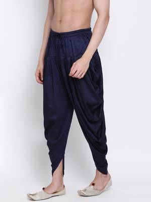 Men's Traditional Deep Blue Coloured plain Pattern Art Silk Kaul Dhoti 2