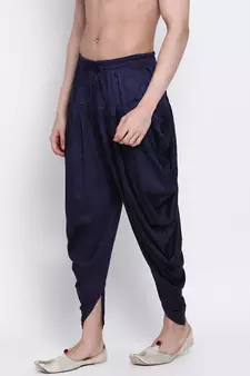 Men's Traditional Deep Blue Coloured plain Pattern Art Silk Kaul Dhoti