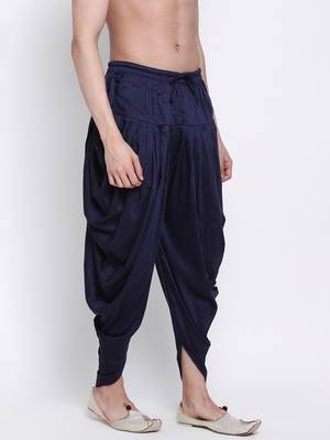Men's Traditional Deep Blue Coloured plain Pattern Art Silk Kaul Dhoti 3