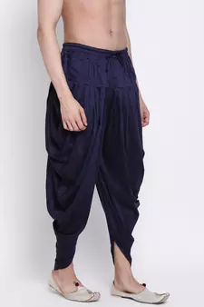 Men's Traditional Deep Blue Coloured plain Pattern Art Silk Kaul Dhoti
