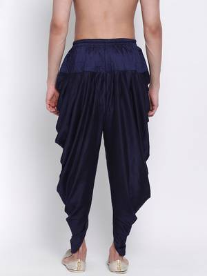 Men's Traditional Deep Blue Coloured plain Pattern Art Silk Kaul Dhoti 4