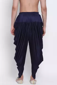 Men's Traditional Deep Blue Coloured plain Pattern Art Silk Kaul Dhoti