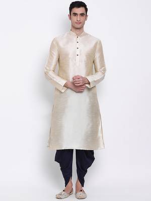Men's Traditional Deep Blue Coloured plain Pattern Art Silk Kaul Dhoti 5