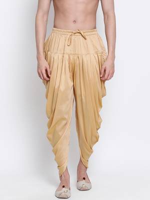 Men's Traditional Fawn Coloured plain Pattern Art Silk Kaul Dhoti 1