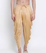 Men's Traditional Fawn Coloured plain Pattern Art Silk Kaul Dhoti