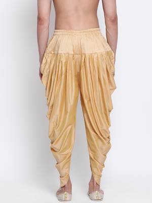Men's Traditional Fawn Coloured plain Pattern Art Silk Kaul Dhoti 4