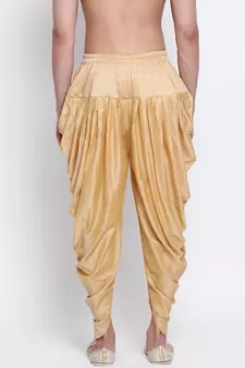 Men's Traditional Fawn Coloured plain Pattern Art Silk Kaul Dhoti