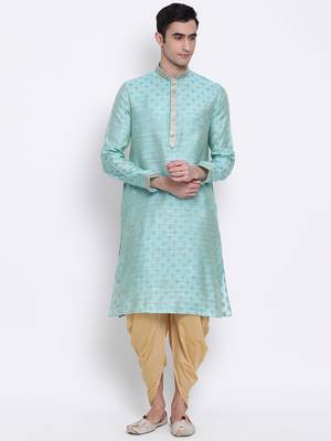 Men's Traditional Fawn Coloured plain Pattern Art Silk Kaul Dhoti 5