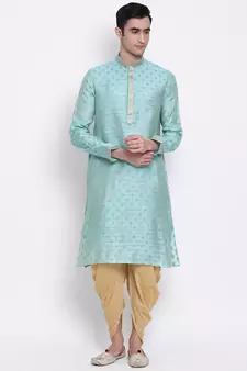 Men's Traditional Fawn Coloured plain Pattern Art Silk Kaul Dhoti