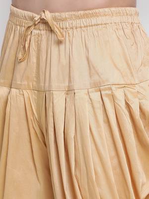 Men's Traditional Fawn Coloured plain Pattern Art Silk Kaul Dhoti 6