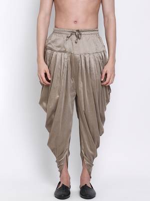Men's Traditional Mehandi Coloured plain Pattern Art Silk Kaul Dhoti 1
