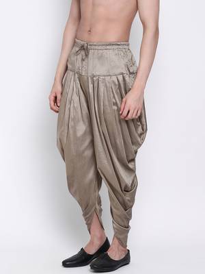 Men's Traditional Mehandi Coloured plain Pattern Art Silk Kaul Dhoti 2