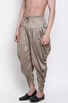 Men's Traditional Mehandi Coloured plain Pattern Art Silk Kaul Dhoti