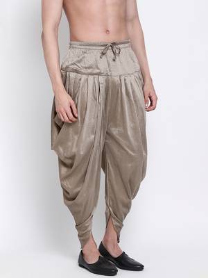 Men's Traditional Mehandi Coloured plain Pattern Art Silk Kaul Dhoti 3