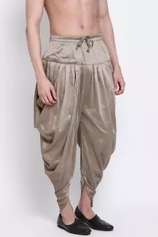 Men's Traditional Mehandi Coloured plain Pattern Art Silk Kaul Dhoti