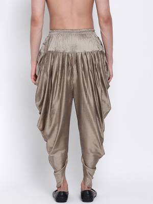 Men's Traditional Mehandi Coloured plain Pattern Art Silk Kaul Dhoti 4