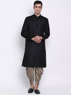 Men's Traditional Mehandi Coloured plain Pattern Art Silk Kaul Dhoti 5