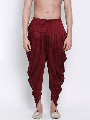 Men's Traditional Marron Coloured plain Pattern Art Silk Kaul Dhoti 1