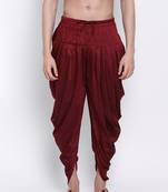 Men's Traditional Marron Coloured plain Pattern Art Silk Kaul Dhoti