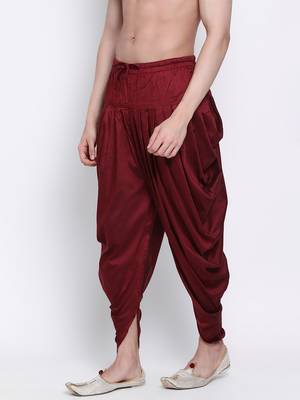 Men's Traditional Marron Coloured plain Pattern Art Silk Kaul Dhoti 2