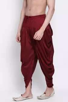 Men's Traditional Marron Coloured plain Pattern Art Silk Kaul Dhoti
