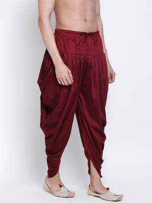 Men's Traditional Marron Coloured plain Pattern Art Silk Kaul Dhoti 3