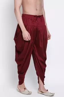 Men's Traditional Marron Coloured plain Pattern Art Silk Kaul Dhoti