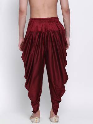 Men's Traditional Marron Coloured plain Pattern Art Silk Kaul Dhoti 4