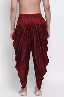 Men's Traditional Marron Coloured plain Pattern Art Silk Kaul Dhoti